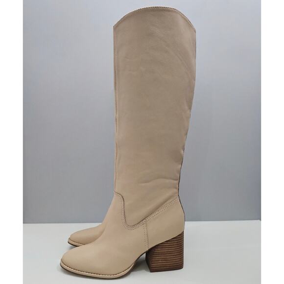 NEW Vince Camuto Leila Knee High Boot Womens 11 Buff Beige Leather Block Heel - Picture 1 of 16